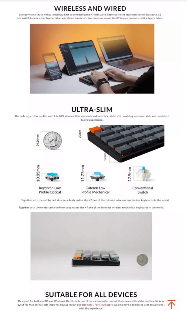 Keychron K Ultra Slim Rgb Wireless Low Profile Hot Swappable Mechanical Keyboard Blue Switches