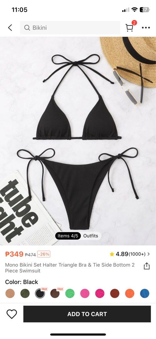 Black Self Tie Bikini Swimsuit On Carousell