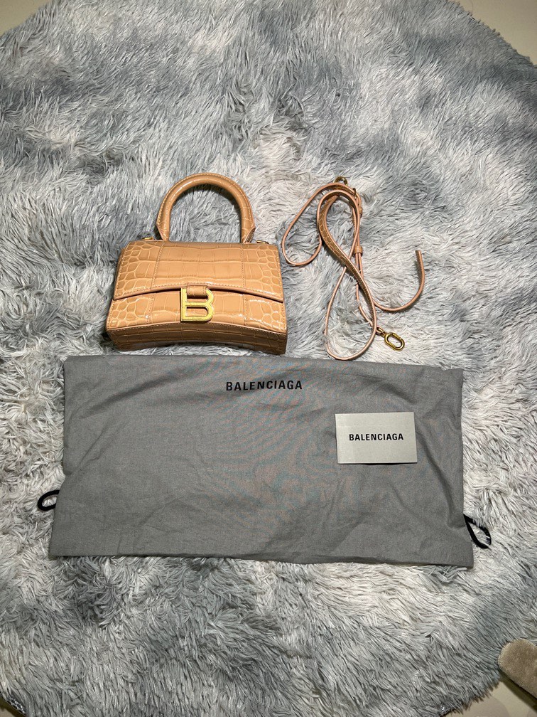 Balenciaga Hourglass Xs Shinny Embossed Croco Calf Nude Barang