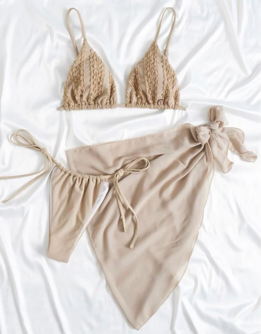 Smocked Triangle Bikini With Beach Skirt Women S Fashion Swimwear
