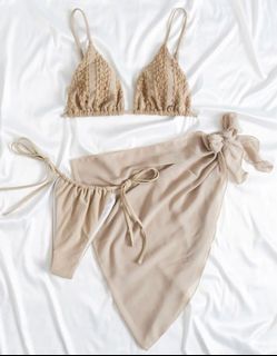 Smocked Triangle Bikini With Beach Skirt Women S Fashion Swimwear