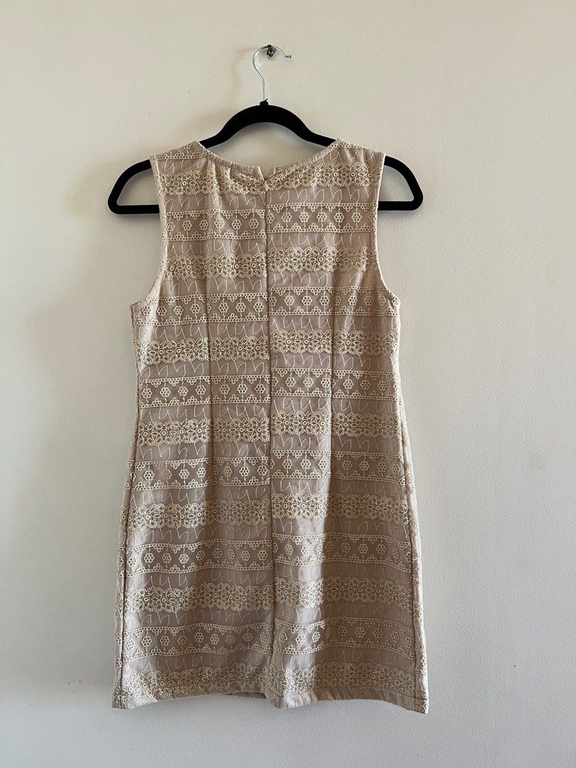 River Island Nude Beige And Gold Pearl Neck Lace Dress Women S Fashion