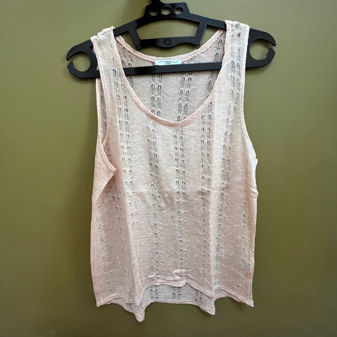 Nude Peach Tank Top See Through Tembus Fesyen Wanita Pakaian Wanita