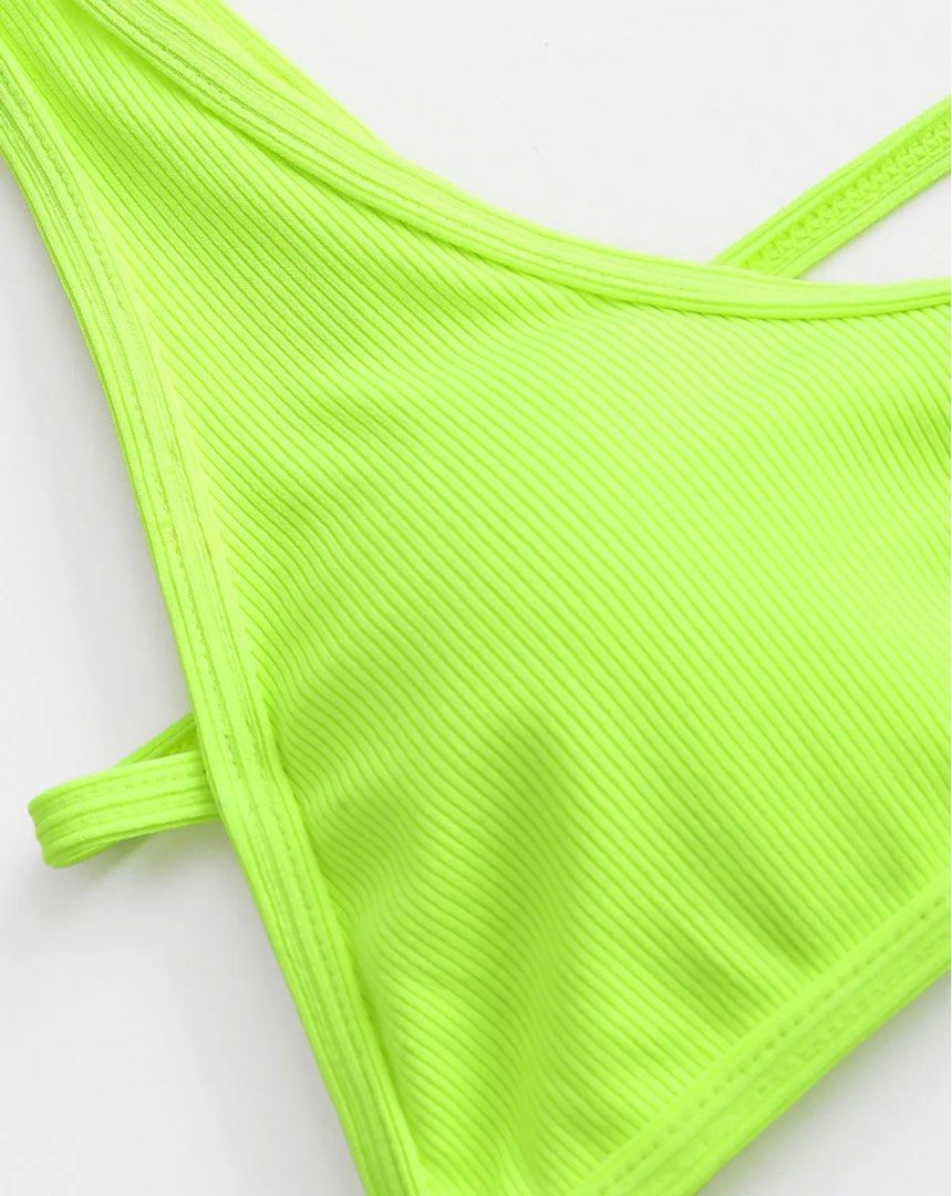 Zaful Neon Ribbed Back Cutout Cheeky Bikini Swimwear Green On Carousell
