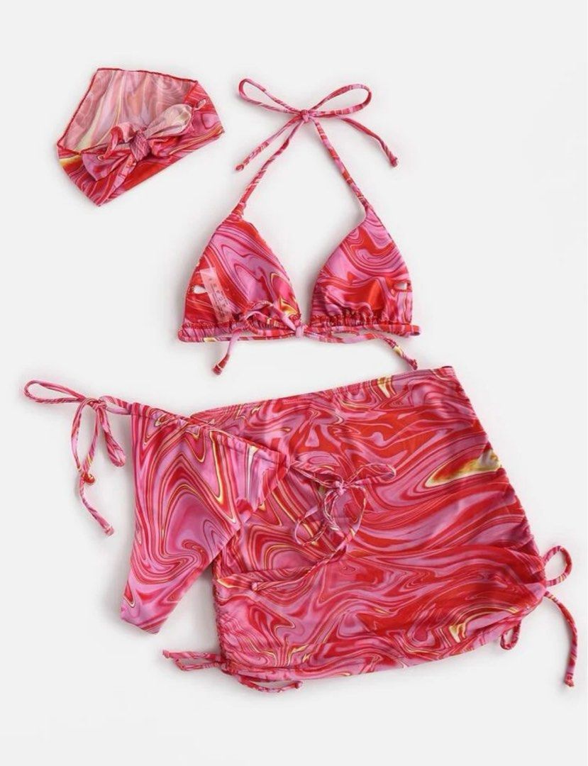 Shein Hot Pink Marble Bikini Set On Carousell