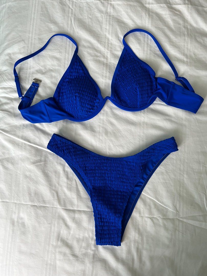 Blue Ribbed Bikini Set Women S Fashion Swimwear Bikinis Swimsuits