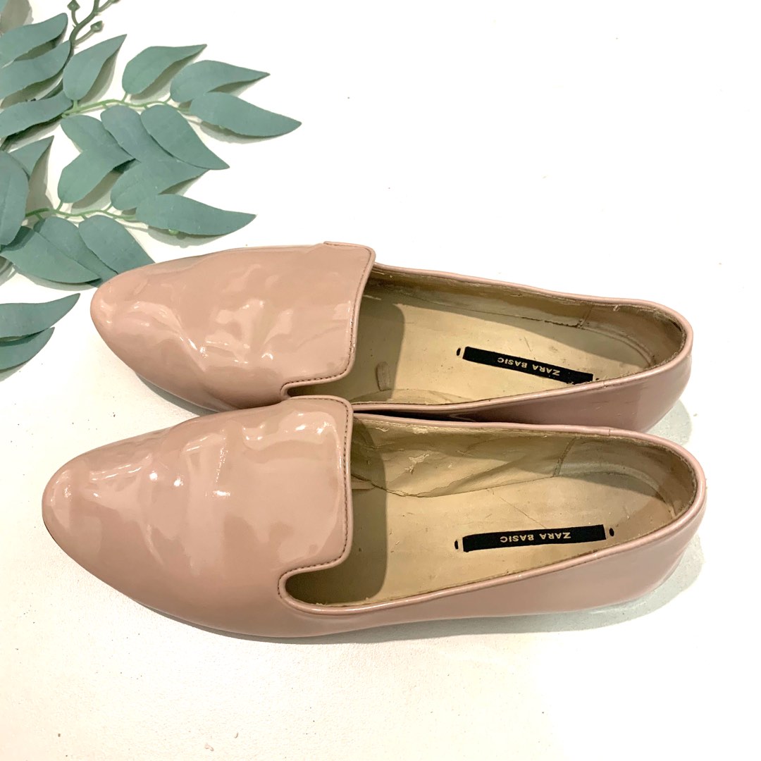 Zara Patent Nude Pointy Flats On Carousell
