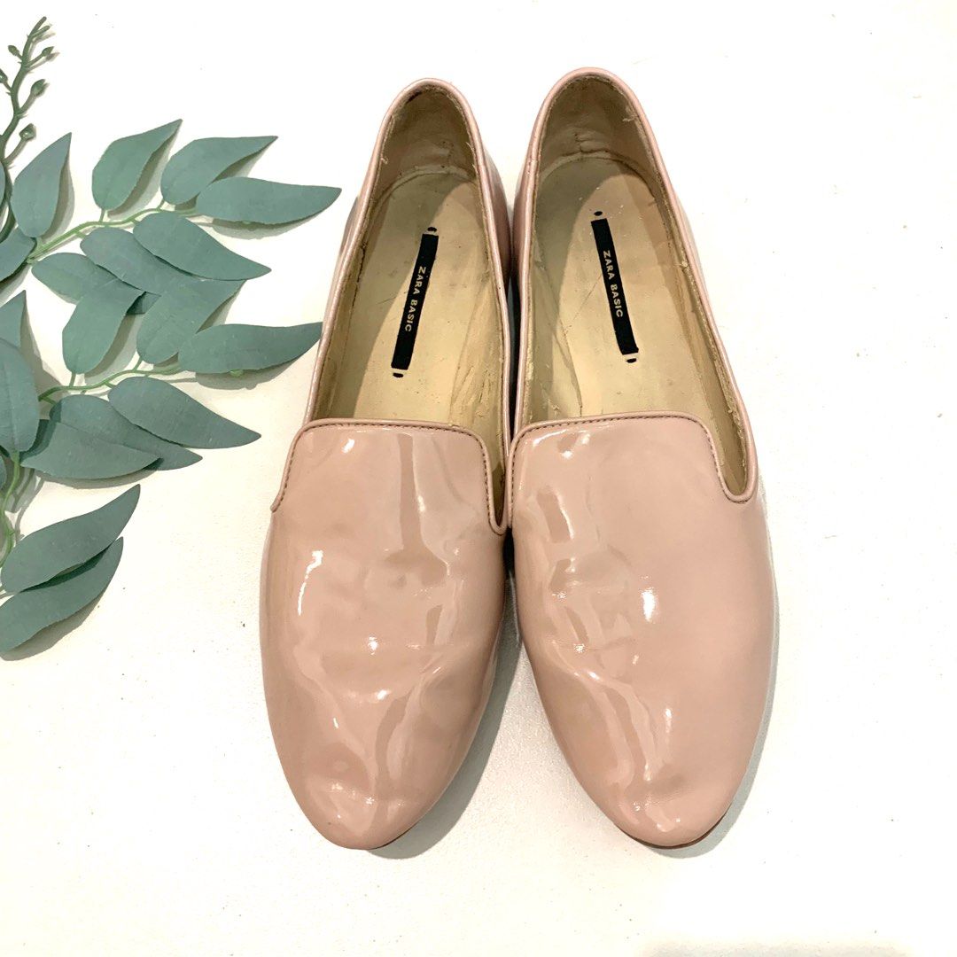 Zara Patent Nude Pointy Flats On Carousell