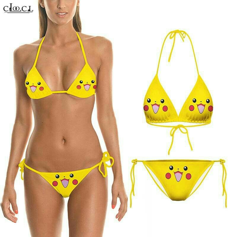 Piece Yellow Pikachu Bikini Women S Fashion Swimwear Bikinis Swimsuits On Carousell