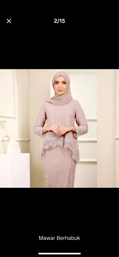 Pleated Kebaya Nude Pink Light Pink Women S Fashion Muslimah Fashion
