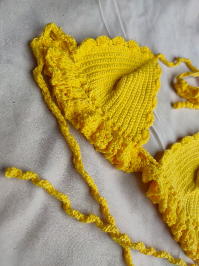 Handmade Crochet Ruffle Bikini Top On Carousell