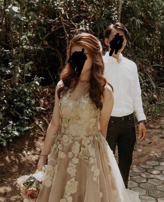 Gaun Prewed Nude Leafy Fesyen Wanita Pakaian Wanita Gaun Rok Di