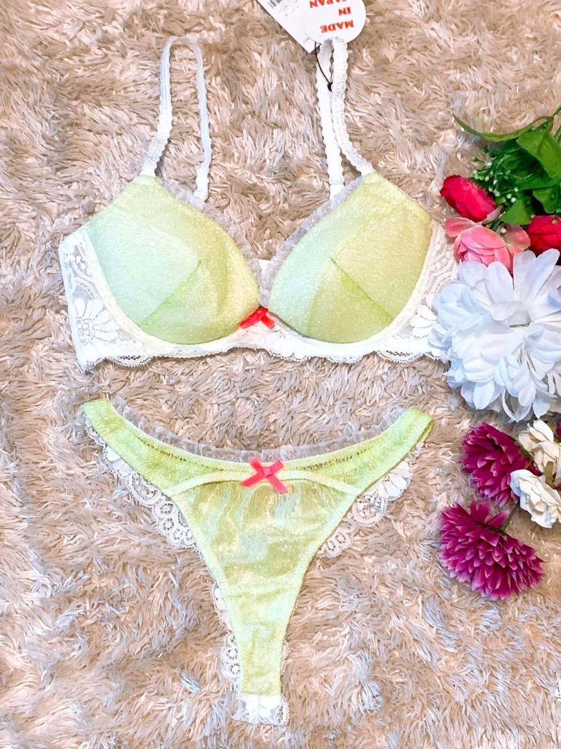 Sexy Vivica Made In Japan Lingerie Set Sheer Lace Lime Green Panty Bra D To D Thong S On