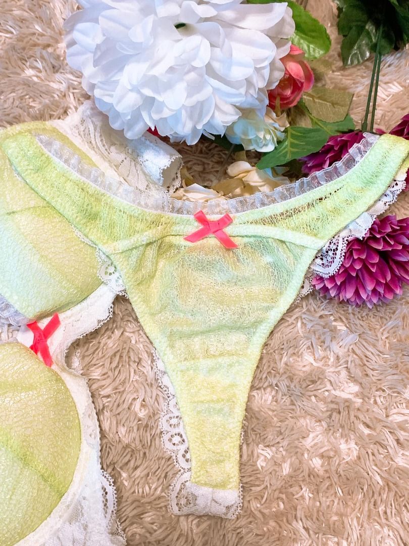 Sexy Vivica Made In Japan Lingerie Set Sheer Lace Lime Green Panty Bra D To D Thong S On