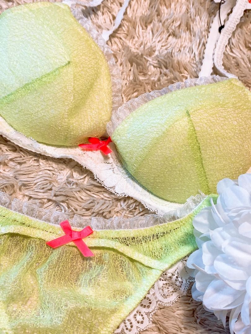 Sexy Vivica Made In Japan Lingerie Set Sheer Lace Lime Green Panty Bra D To D Thong S On