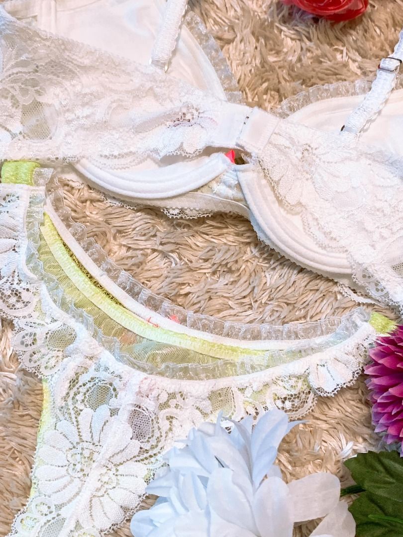 Sexy Vivica Made In Japan Lingerie Set Sheer Lace Lime Green Panty Bra D To D Thong S On