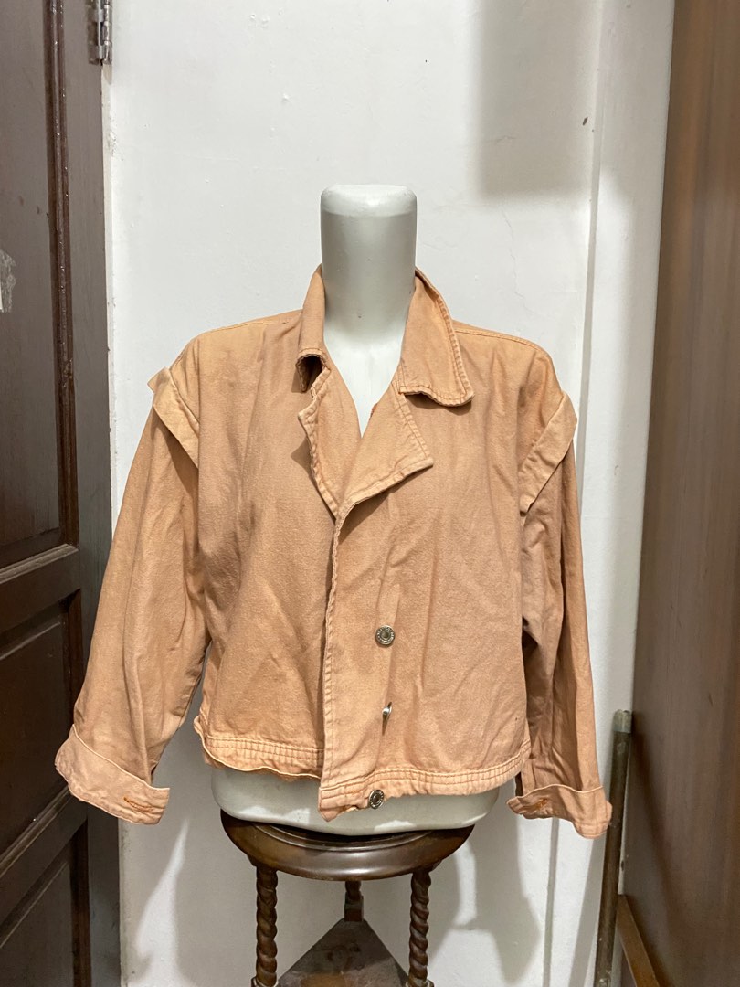 Jaket Jeans Pink Nude Fesyen Wanita Pakaian Wanita Baju Luaran Di