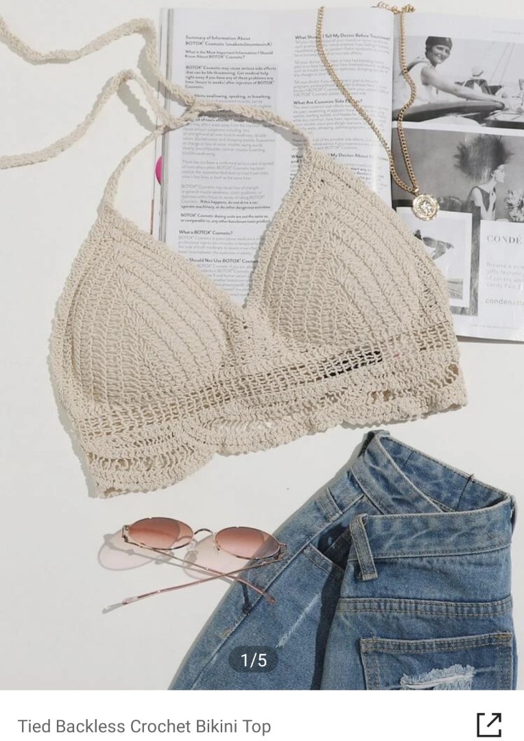 Preloved Shein Tied Backless Crochet Bikini Top On Carousell