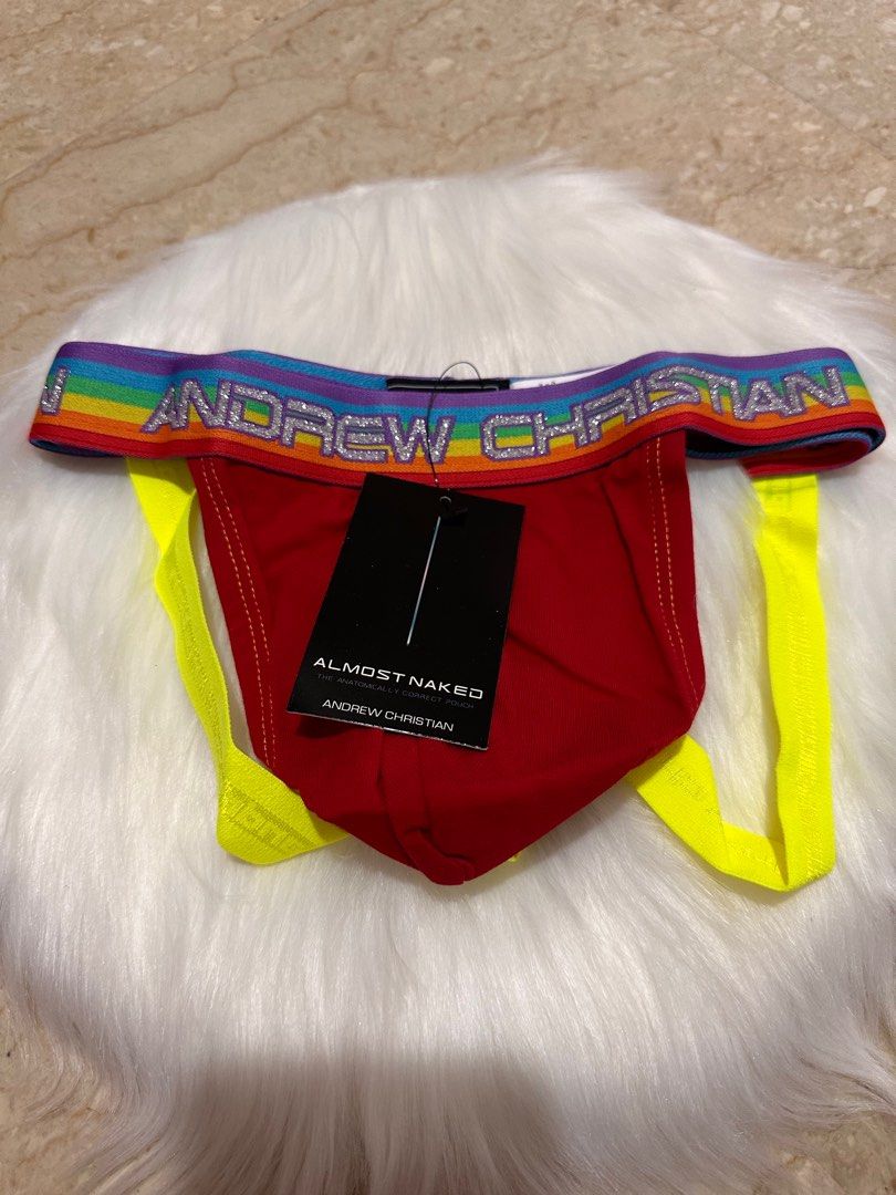 Clear Stock Authentic Andrew Christian Almost Naked Pride Y Back Jock Thong Men S