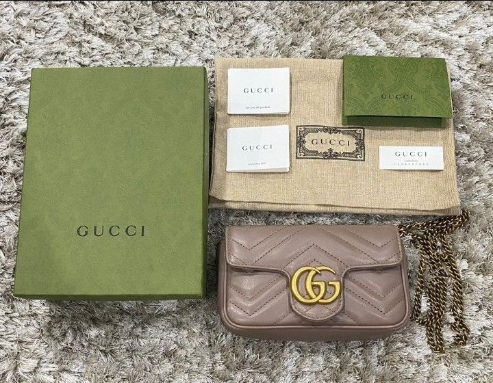 Excellent Gucci Marmont Supermini Nude Lengkap Box Db Ori