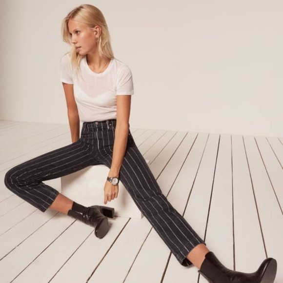 Reformation Roper Pin Stripe High Waisted Smart Ass Jeans Women S