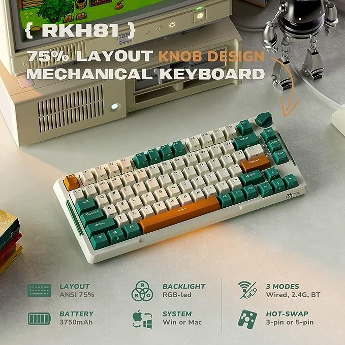 Royal Kludge RKH81 RGB Wireless Hot Swap Gasket Mechanical Keyboard Fully Lubed ALL WHITE