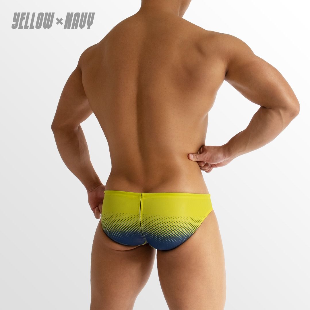 Egde Splash Super Low Rise Bikini Swim Trunks Yellow X Navy Men S Fashion Bottoms Swim