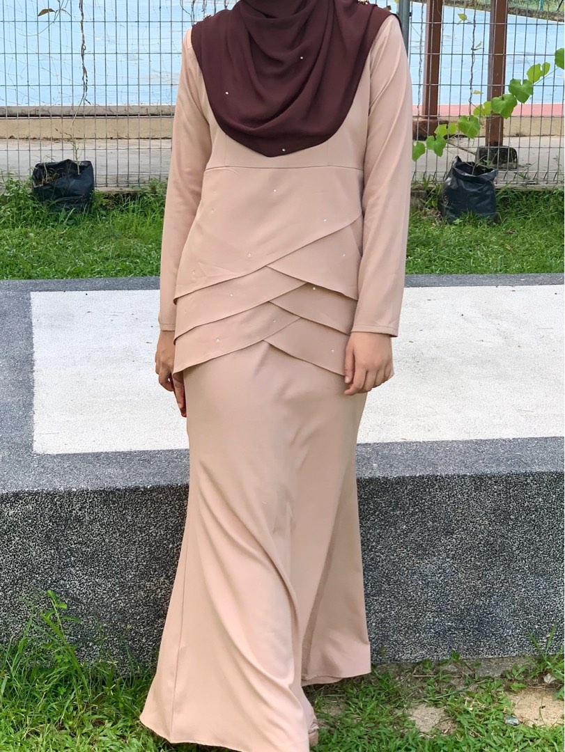 Deenara Beads Mermaid Baju Kurung Nude Brown M Women S Fashion