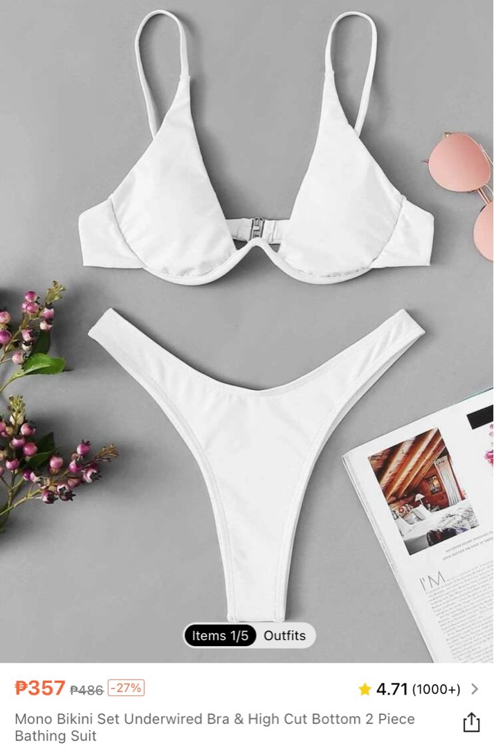 Shein Rare Original Swimsuit White Ribbed Underwire Two Piece Bikini