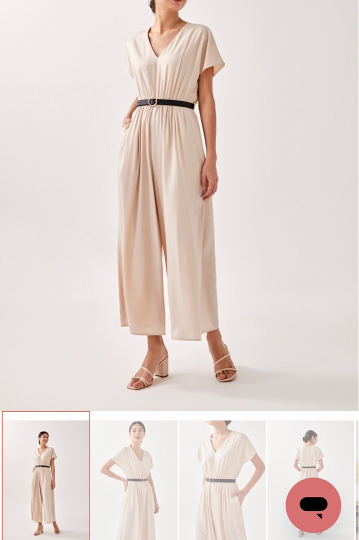 Love Bonito Beige Cream Nude Luela Belted Wide Leg Jumpsuit Long
