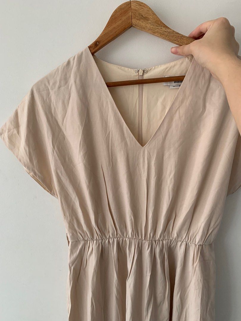 Love Bonito Beige Cream Nude Luela Belted Wide Leg Jumpsuit Long