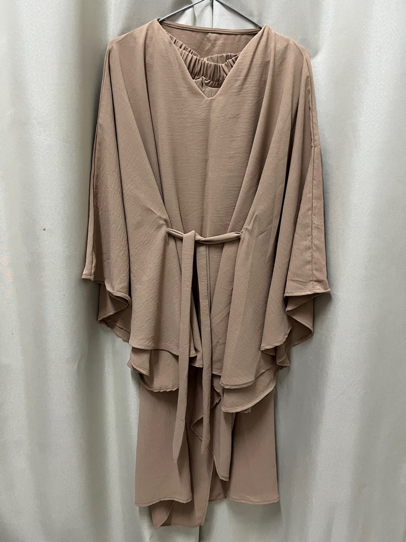 Nude Khaki Set Kaftan Pario With Belt Women S Fashion Muslimah