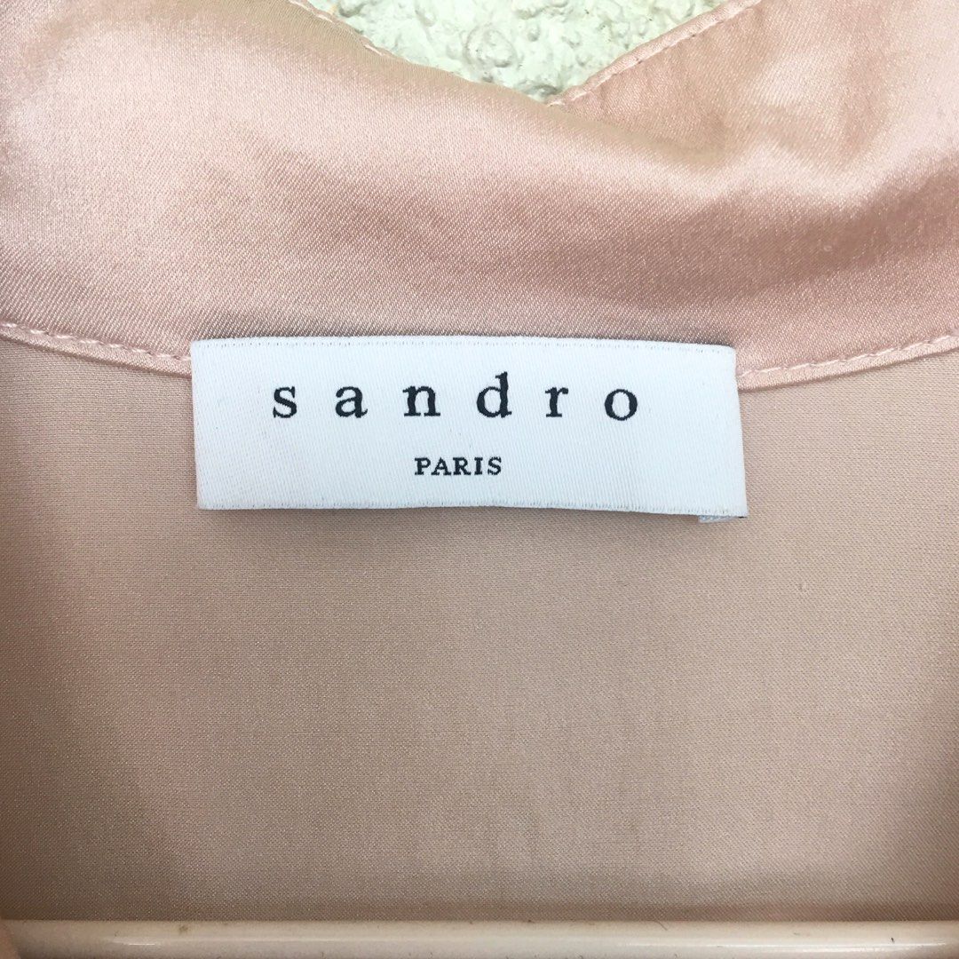 Sandro Nude Pink Satin Tie Neck Sleeveless Top On Carousell