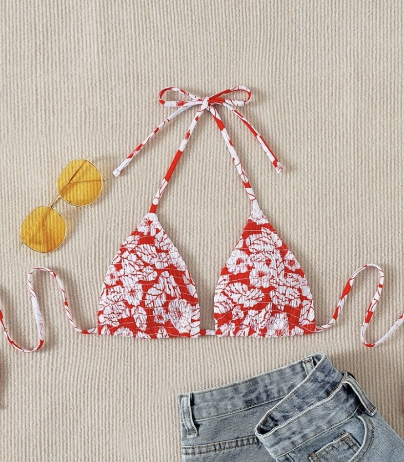 Floral Smoked Triangle Bikini Top Women S Fashion Swimwear Bikinis