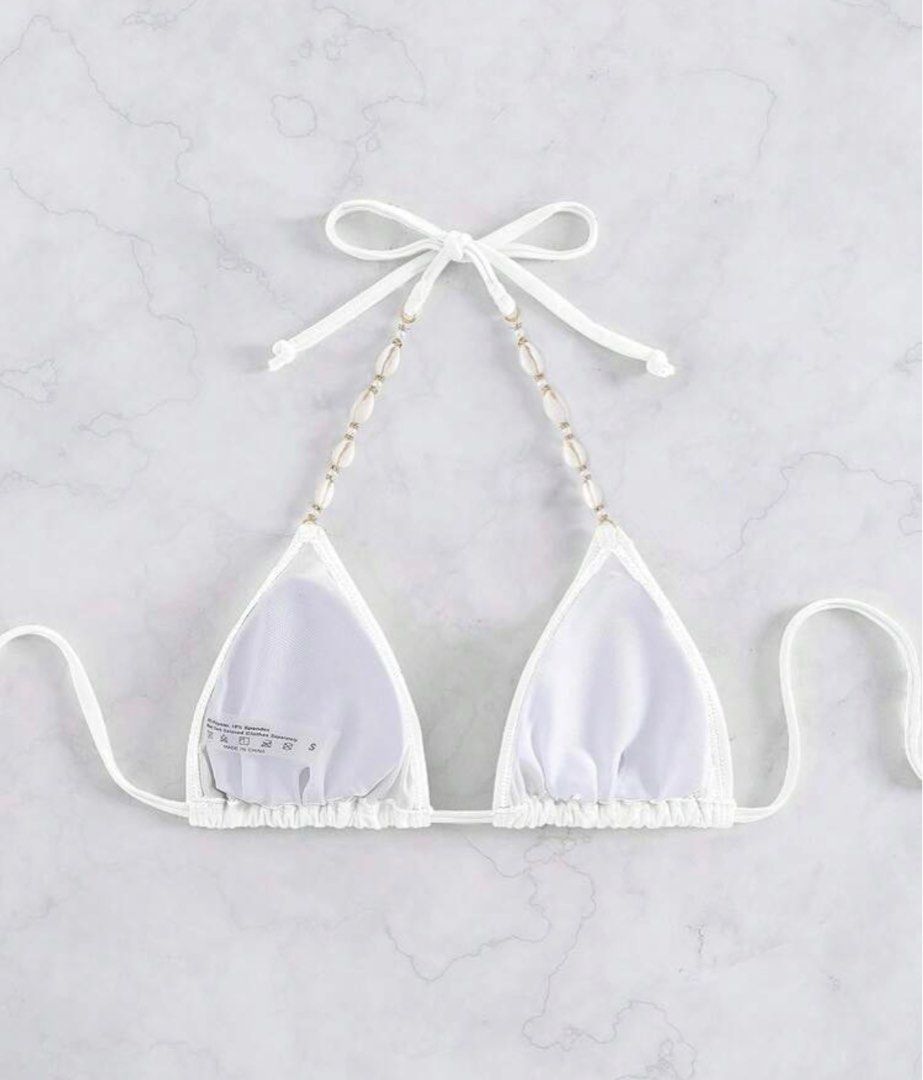Seashell Chain Linked Halter Triangle White Bikini Top Women S Fashion