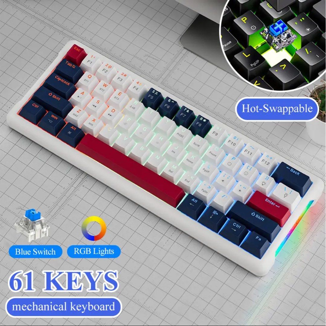 Mechanical Keyboard Hot Swappable Blue And Red Switches Computers Tech Parts