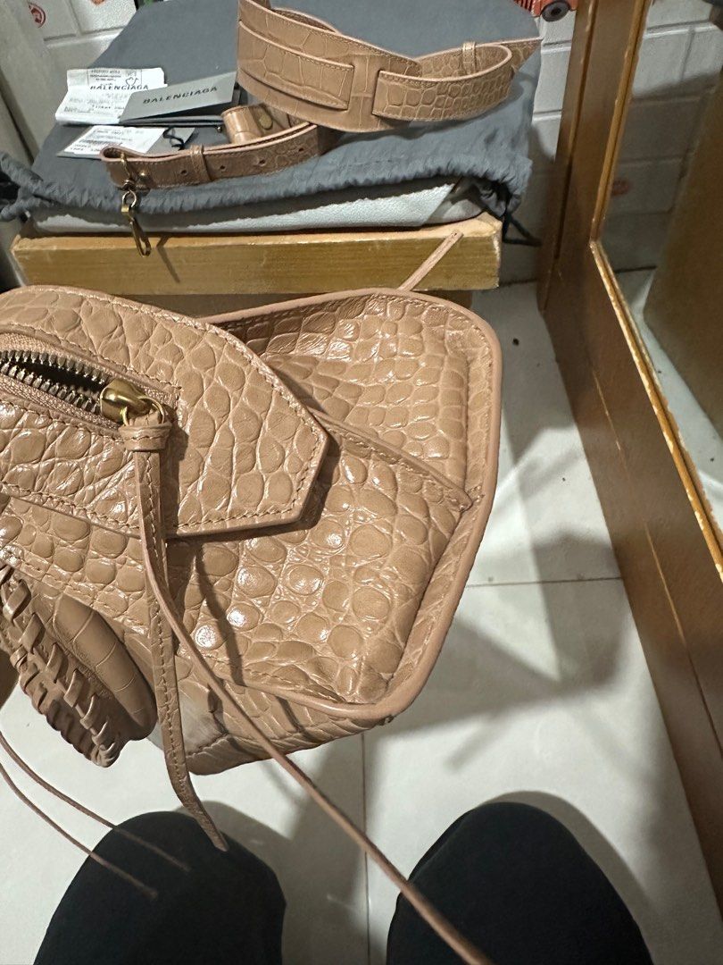 Balenciaga Small Neo Classic Croco Nude Barang Mewah Tas Dompet Di