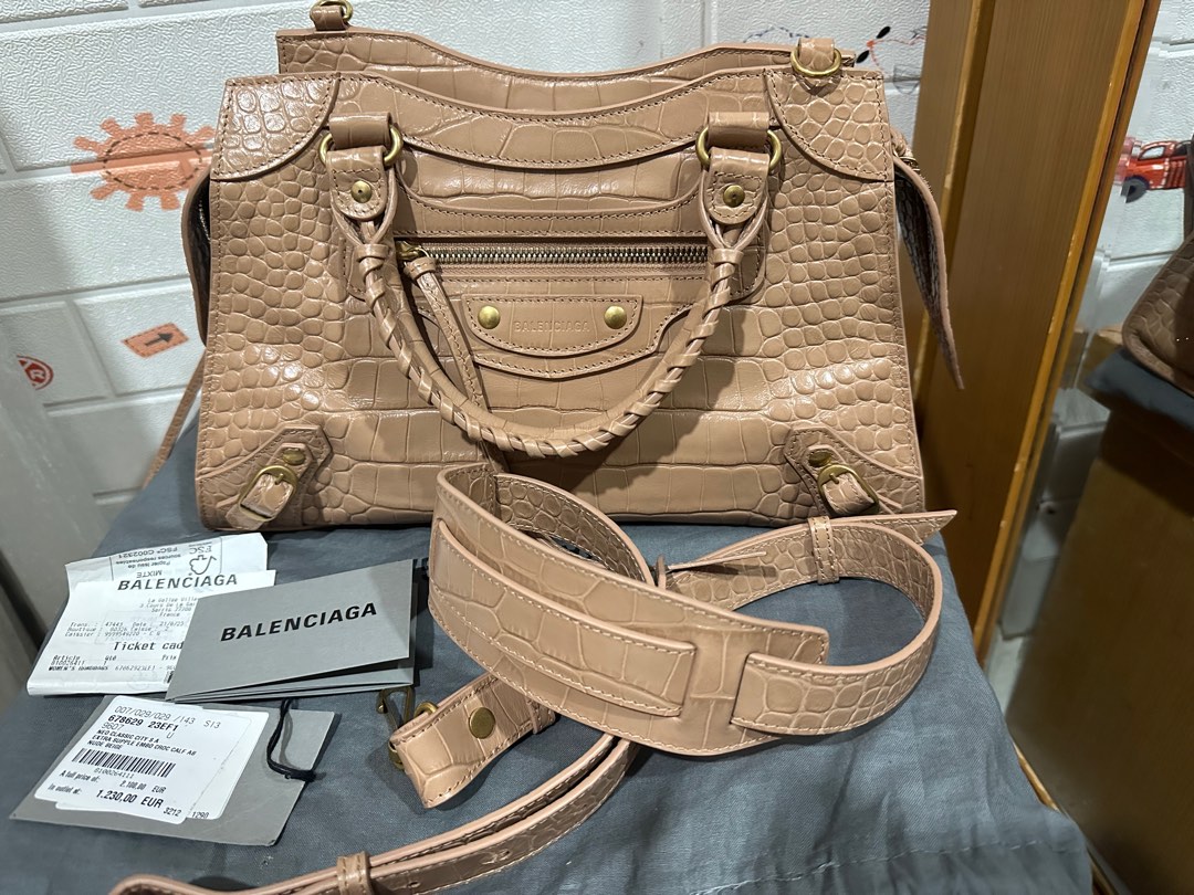 Balenciaga Small Neo Classic Croco Nude Barang Mewah Tas Dompet Di