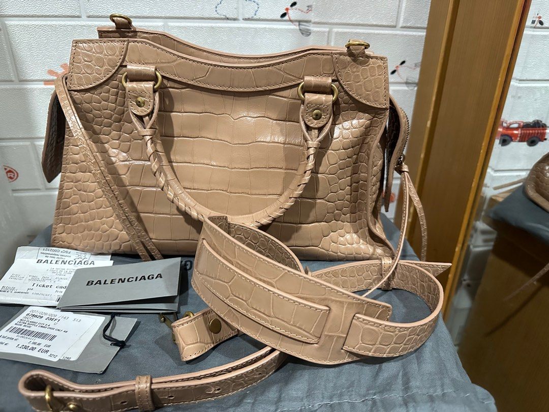 Balenciaga Small Neo Classic Croco Nude Barang Mewah Tas Dompet Di