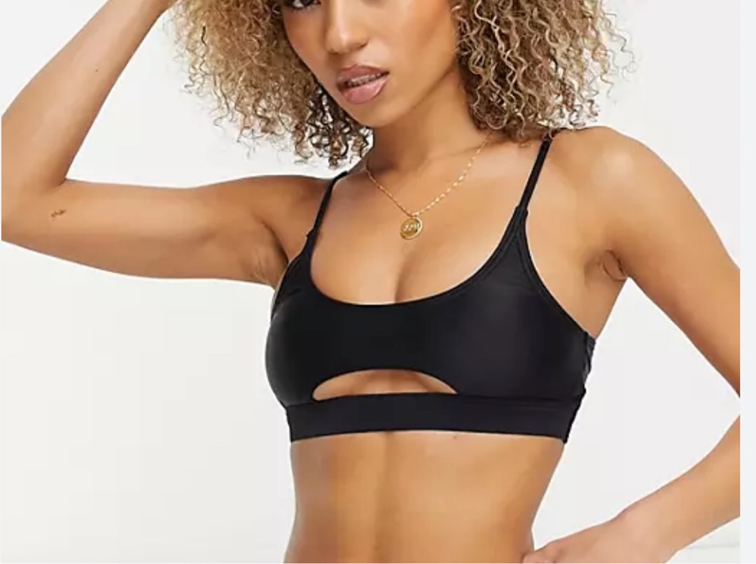 Black Bikini Set Top Bottom Adjustable Strap Swimwear Moderate