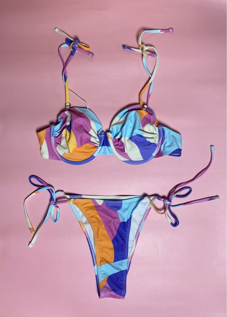 Shein All Over Print Underwire Self Tie Bikini Women S Fashion