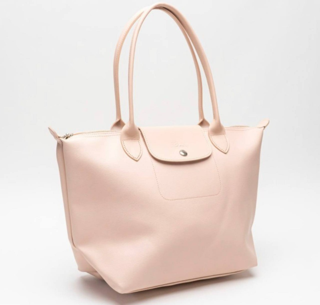 Tas Longchamp Le Pliage City Medium Tote Long Handle Leather Nude