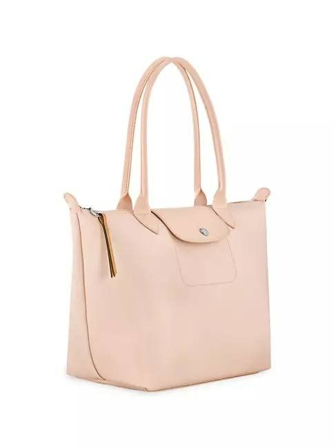 Tas Longchamp Le Pliage City Medium Tote Long Handle Leather Nude