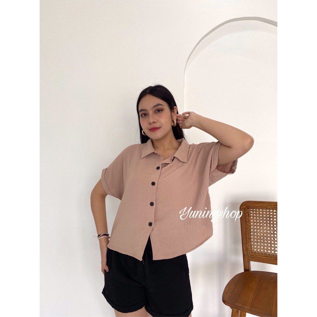 Kemeja Airflow Premium Bahan Airflow Warna Nude Fesyen Wanita