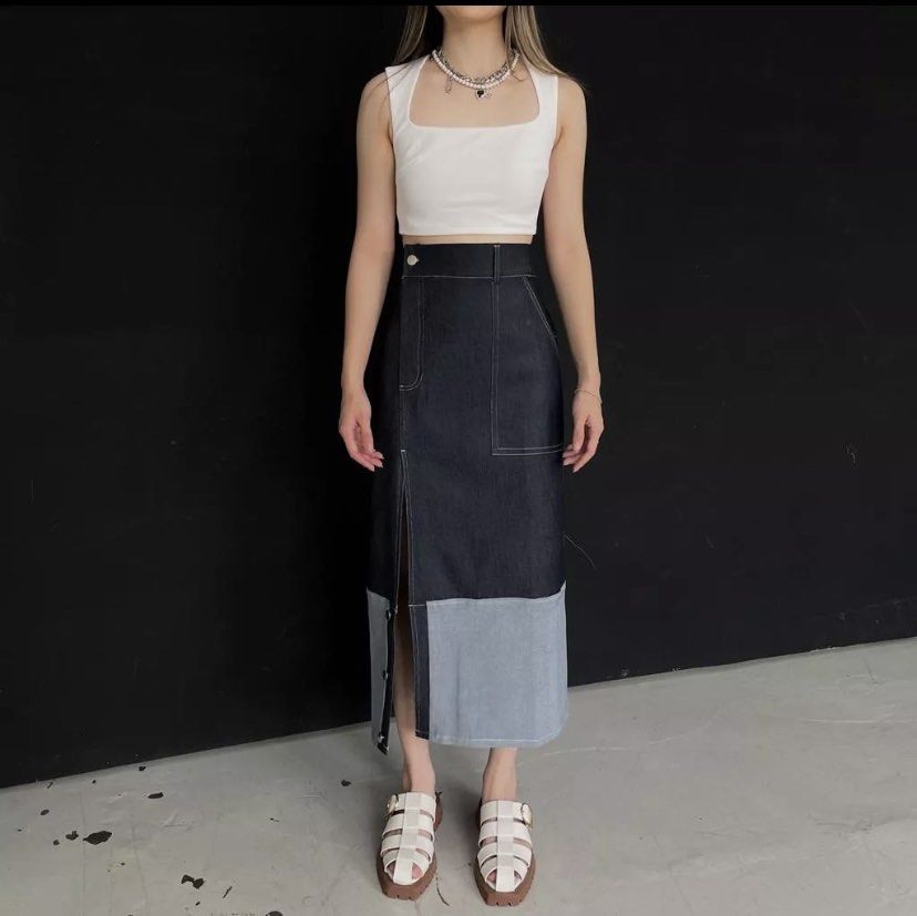 Nude The Label Saja Skirt Thick Denim Fesyen Wanita Pakaian