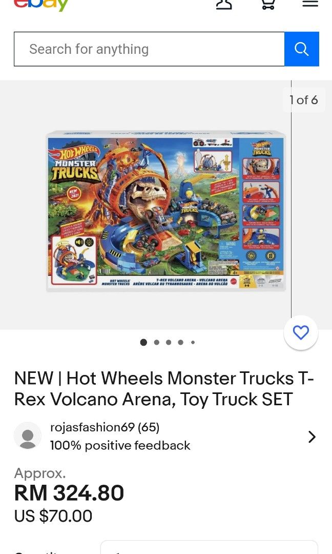 Hot Wheels Monster Trucks T Rex Volcano Arena Playset Hobbies Toys