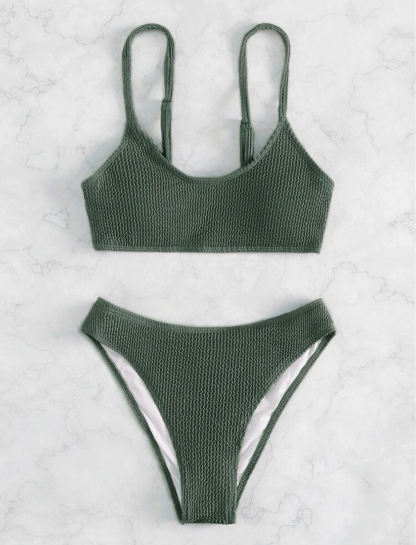 Textured Bikini Set Adjustable Strap Cami Top And Bikini Bottom Women