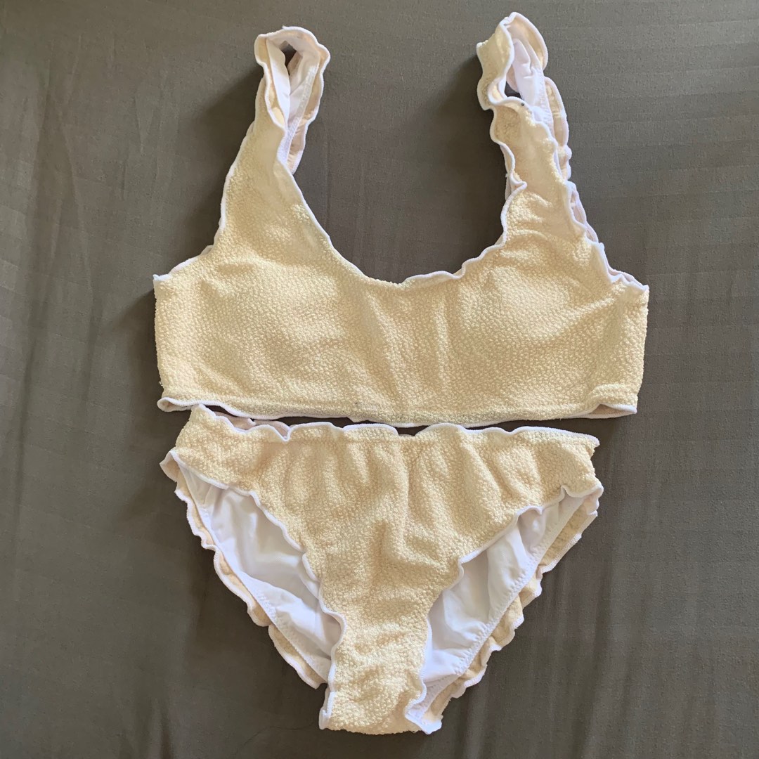 Pastel Yellow Ruffles Two Piece Swimsuit Bikini Rare Women S Fashion