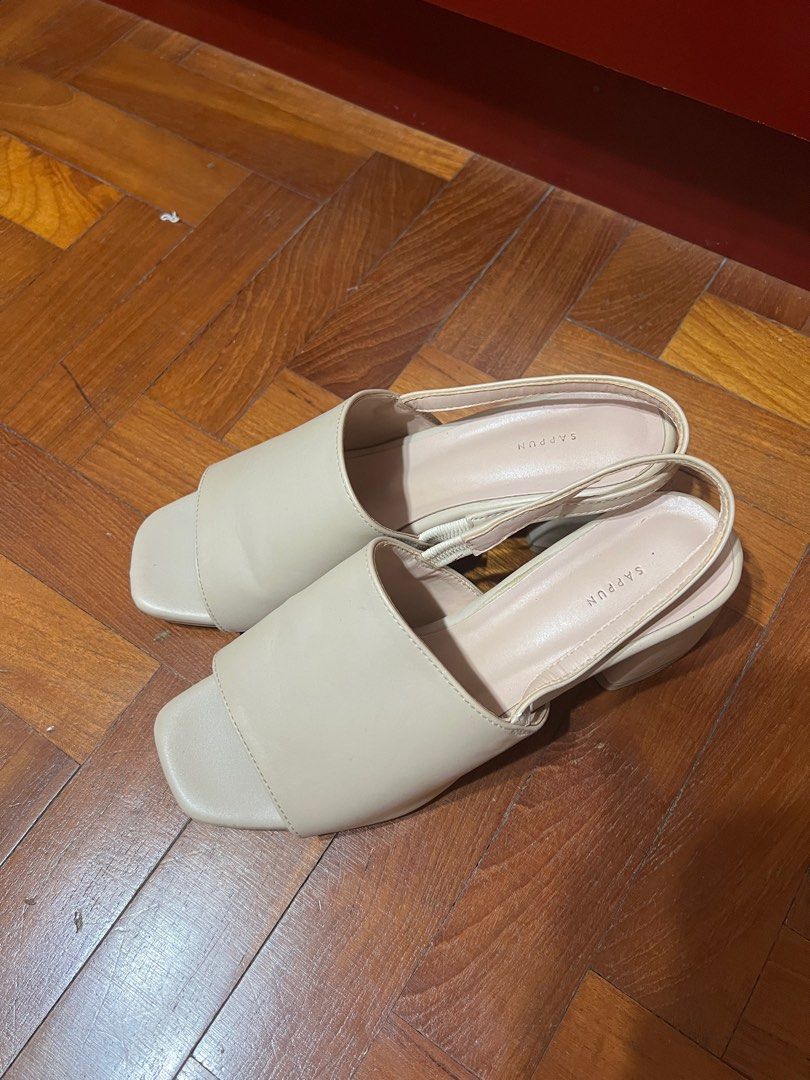 Sappun Block Heel Nude Slingback Sandal Heels Women S Fashion