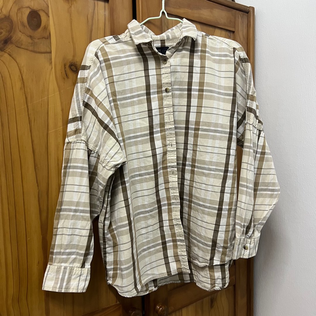 Rope Flannel Nude Beige Kemeja Shirt Women S Fashion Tops Shirts On
